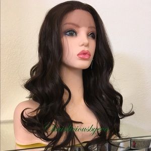 20 inch long dark brown wig lace front wavy